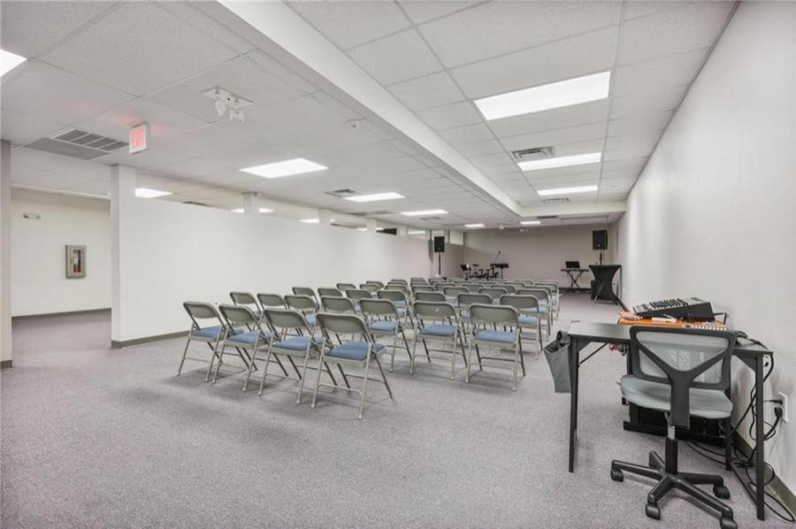 Meeting room set for a group